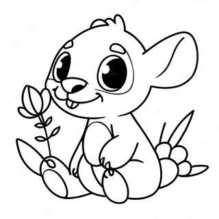 Adorable Baby Stitch With Flowers Coloring Page 47294-37757