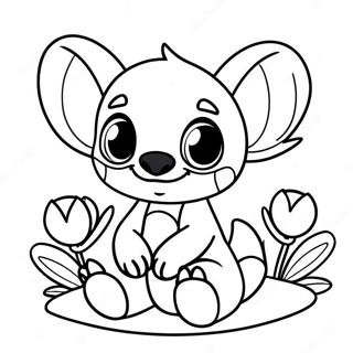 Adorable Baby Stitch With Flowers Coloring Page 47294-37760