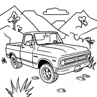 Chevy C10 Pickup In A Scenic Landscape Coloring Page 47384-37834