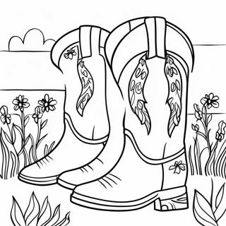 Colorful Cowgirl Boots In A Field Coloring Page 47404-37845