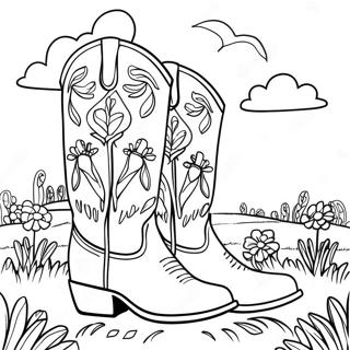 Colorful Cowgirl Boots In A Field Coloring Page 47404-37846