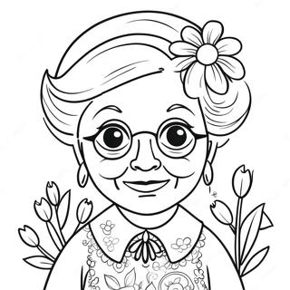 Adorable Grandma With Flowers Coloring Page 47954-38284