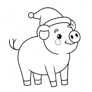 Cute Christmas Pig With Santa Hat Coloring Page 48064-38366