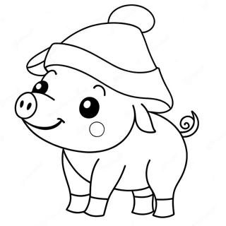 Cute Christmas Pig With Santa Hat Coloring Page 48064-38367