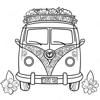 Colorful Hippie Van With Flowers Coloring Page 48084-38382