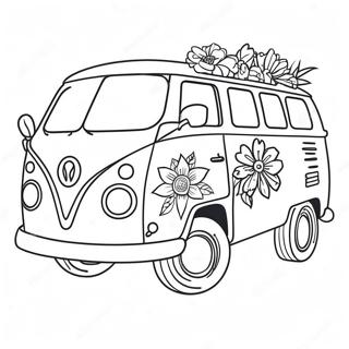 Colorful Hippie Van With Flowers Coloring Page 48084-38384