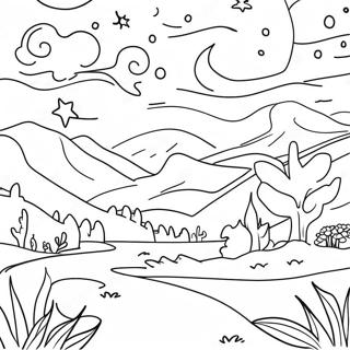 Starry Night Landscape Coloring Page 48394-38629