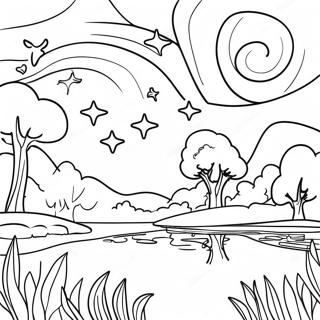 Starry Night Landscape Coloring Page 48394-38630