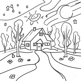 Starry Night Landscape Coloring Page 48394-38631