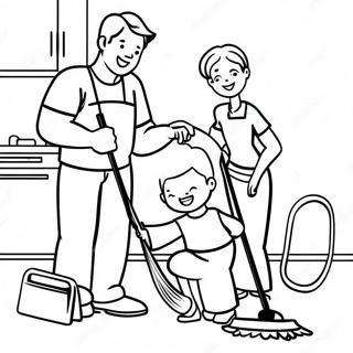 Happy Family Cleaning Together Coloring Page 48524-38729