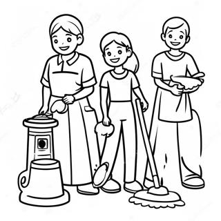 Happy Family Cleaning Together Coloring Page 48524-38730