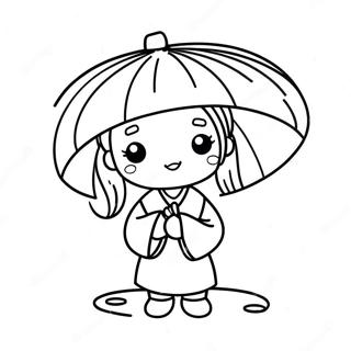 Cute Japanese Girl With Umbrella Coloring Page 48604-38793