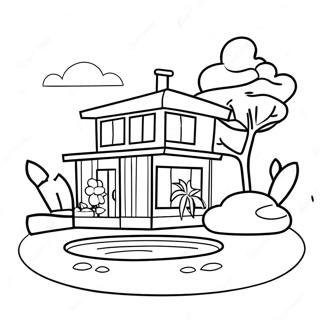 Sunny House With Swimming Pool Coloring Page 48644-38829