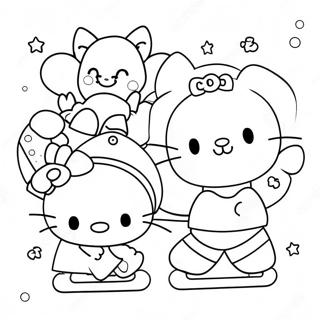 Cute Hello Kitty Ice Skating With Friends Coloring Page 48784-38945