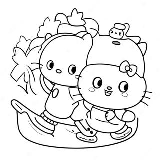 Cute Hello Kitty Ice Skating With Friends Coloring Page 48784-38946