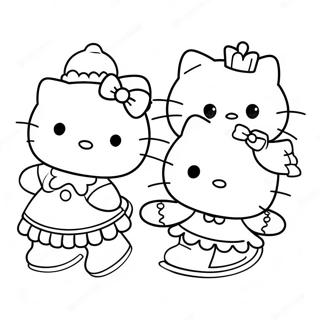 Cute Hello Kitty Ice Skating With Friends Coloring Page 48784-38947