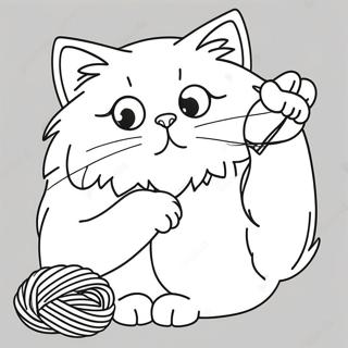 Fluffy Persian Cat Playing With Yarn Coloring Page 48844-38994