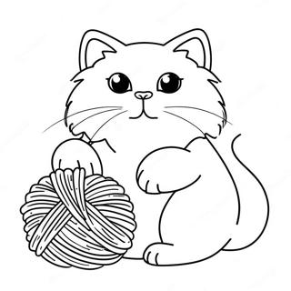 Fluffy Persian Cat Playing With Yarn Coloring Page 48844-38995