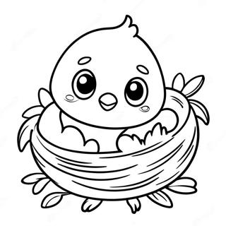 Fluffy Baby Chick In A Nest Coloring Page 4937-4056