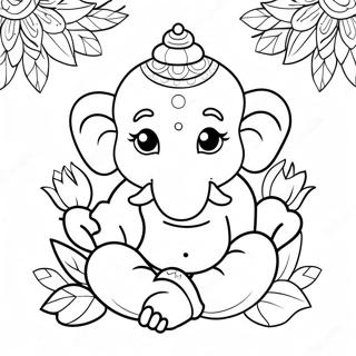 Cute Ganesha With Flowers Coloring Page 49394-39426