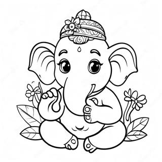 Cute Ganesha With Flowers Coloring Page 49394-39427