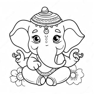 Cute Ganesha With Flowers Coloring Page 49394-39428