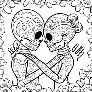 Colorful Sugar Skull Couples Holding Hands Coloring Page 49594-39589