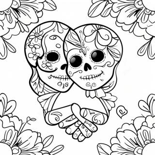 Colorful Sugar Skull Couples Holding Hands Coloring Page 49594-39590