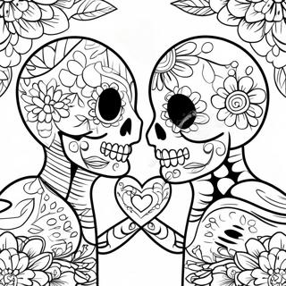 Colorful Sugar Skull Couples Holding Hands Coloring Page 49594-39591