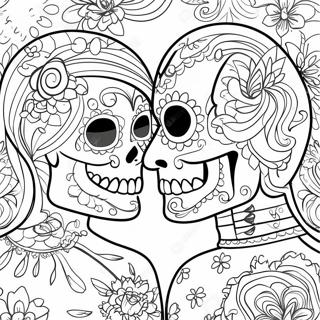 Colorful Sugar Skull Couples Holding Hands Coloring Page 49594-39592