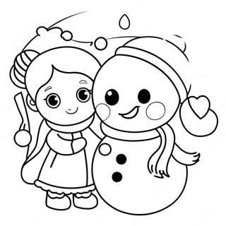 Adorable Christmas Girl With Snowman Coloring Page 49734-39698