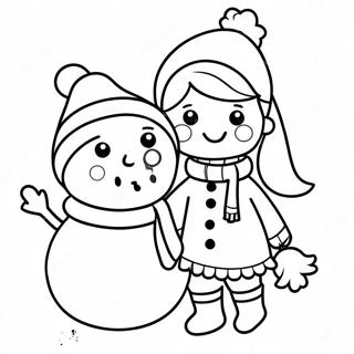 Adorable Christmas Girl With Snowman Coloring Page 49734-39699