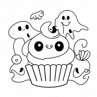 Halloween Cupcake With Spooky Ghosts Coloring Page 49903-39833