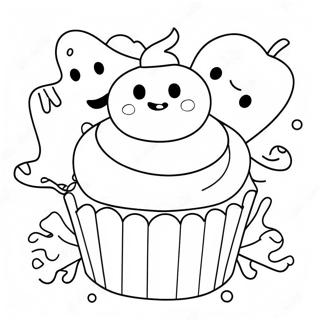 Halloween Cupcake With Spooky Ghosts Coloring Page 49903-39834