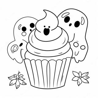 Halloween Cupcake With Spooky Ghosts Coloring Page 49903-39835