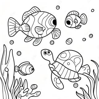 Nemo And Turtle Swimming Together Coloring Page 49913-39840