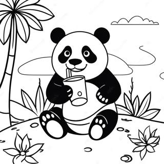 Panda Drinking Boba In A Tropical Setting Coloring Page 49973-39889