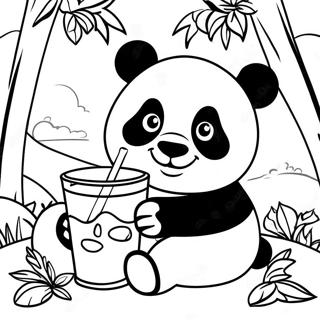 Panda Drinking Boba In A Tropical Setting Coloring Page 49973-39890