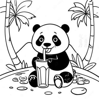 Panda Drinking Boba In A Tropical Setting Coloring Page 49973-39891