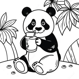 Panda Drinking Boba In A Tropical Setting Coloring Page 49973-39892