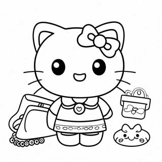 Cute Hello Kitty With Retro Accessories Coloring Page 50044-39952