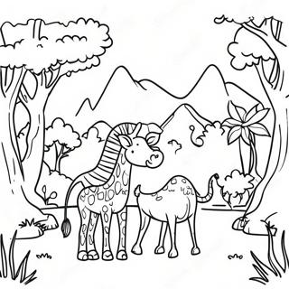 Colorful Safari Landscape Coloring Page 5017-4124