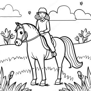 Horseback Riding Girl In A Beautiful Meadow Coloring Page 50353-40198