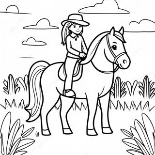 Horseback Riding Girl In A Beautiful Meadow Coloring Page 50353-40199