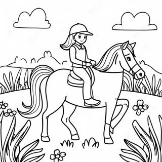 Horseback Riding Girl In A Beautiful Meadow Coloring Page 50353-40200