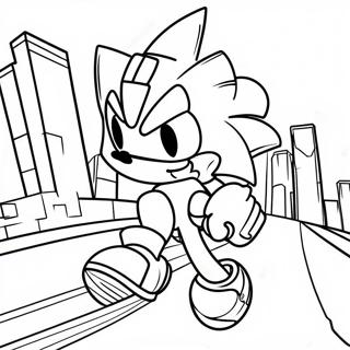 Metal Sonic Racing Through The City Coloring Page 512-414