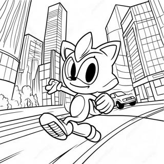 Metal Sonic Racing Through The City Coloring Page 512-416