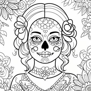 Girly Female Sugar Skull Coloring Pages