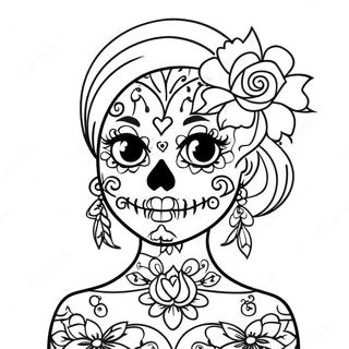 Girly Female Sugar Skull Coloring Page 51413-41039