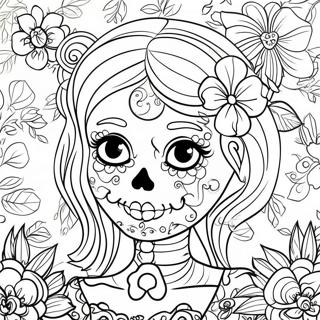 Girly Female Sugar Skull Coloring Page 51413-41040